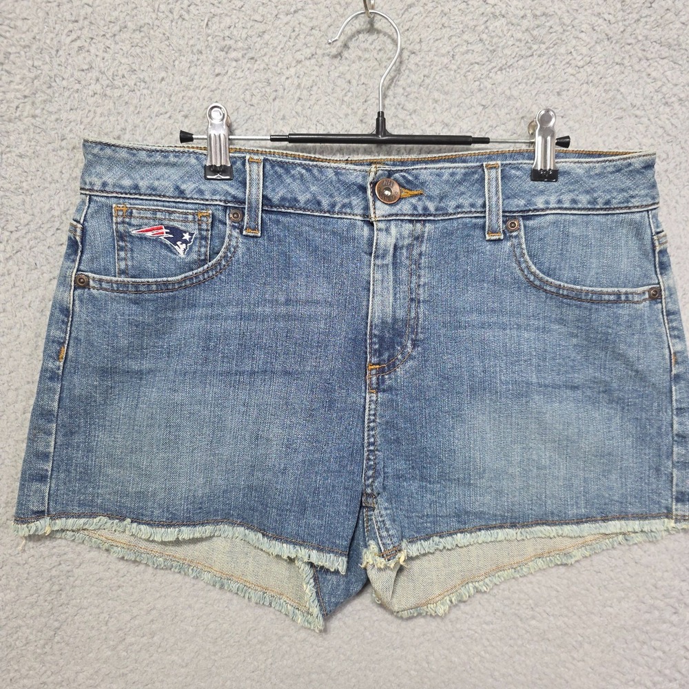 New England Patriots NFL Shorts Womens 14 Blue Denim Tight‎ End Raw Hem
